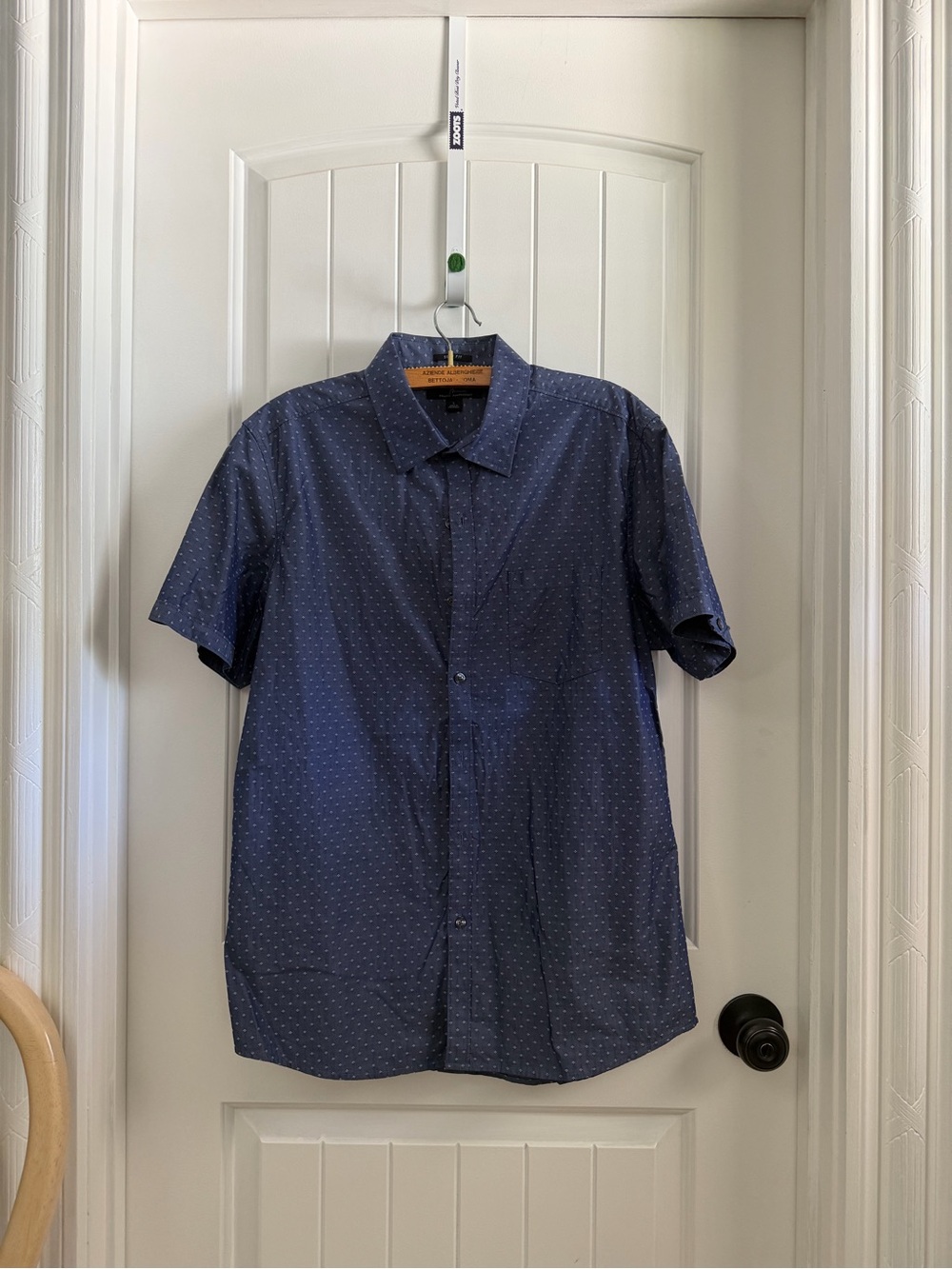 Marc Anthony Navy Short-Sleeve Button-Down with Micro Dot Pattern